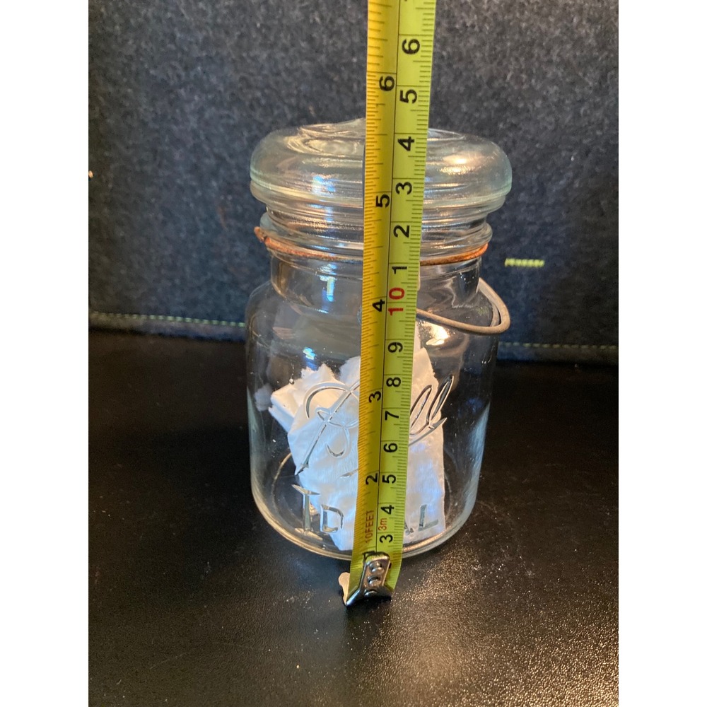 Vintage Ball Ideal Clear Glass Canning Jar with Glass Lid and Wire Bail 5.5in - Picture 7 of 8